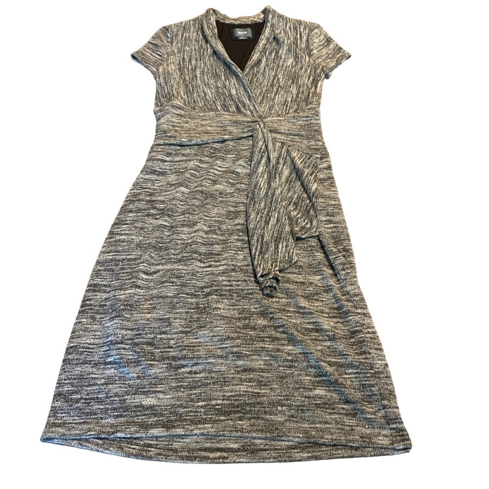 Maeve Anthropologie Gray Short Sleeve Faux Wrap V-Neck Dress Size Small